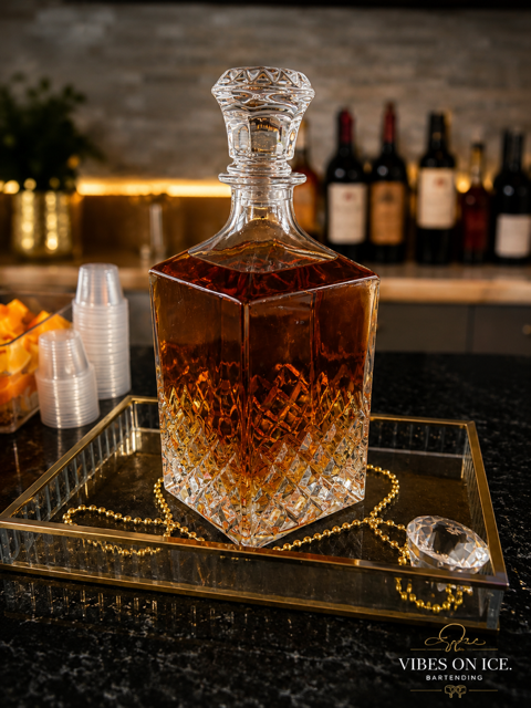 Crystal Decanter and Gold Mirrored Presentation Tray